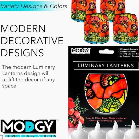 MODGY LUMINARY LANTERNS - TIFFANY POPPY SHADE DESIGN - PACK OF FOUR - Picture 5 of 5
